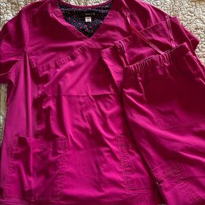 Koi Basics Raspberry scrub top and bottom. 2xl